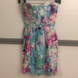 Floral silk strapless dress